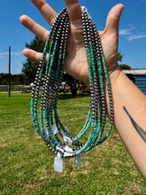 Load image into Gallery viewer, Sterling Silver Pearl & Heishi Turquoise Necklace – 19"