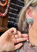 Load image into Gallery viewer, Concho Earrings – Kingman Turquoise & Sterling Silver