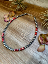Load image into Gallery viewer, 19 inch 8 mm Sterling Silver Pearls necklace with Red Spiny
