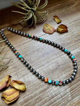 Load image into Gallery viewer, Mohave Turquoise Mix & Sterling Silver Necklace – 8 mm Beads – 19 Inch + Extender