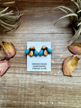 Load image into Gallery viewer, Stud Earrings – Orange Spiny & Turquoise (Stamped Marcella James)