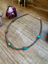 Load image into Gallery viewer, Mixed Turquoise & Spiny Oyster Necklace – 3mm Sterling Silver Pearls