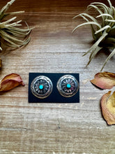 Load image into Gallery viewer, Concho Earrings – Kingman Turquoise & Sterling Silver