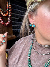 Load image into Gallery viewer, Stud Earrings – Orange Spiny & Turquoise (Stamped Marcella James)