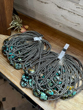 Load image into Gallery viewer, 15-Inch Sterling Silver Pearl Necklace with Turquoise – One-of-a-Kind