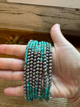 Load image into Gallery viewer, Sterling Silver Pearl & Heishi Turquoise Necklace – 19"