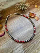 Load image into Gallery viewer, 19 inch 8 mm Sterling Silver Pearls necklace with Red Spiny