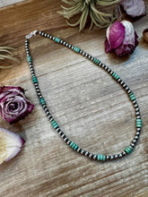 Load image into Gallery viewer, Green Turquoise & Sterling Silver Pearl Necklace – 5mm – Handmade by The Bijoux FAB – 19"