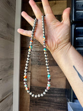 Load image into Gallery viewer, Mohave Turquoise Mix & Sterling Silver Necklace – 8 mm Beads – 19 Inch + Extender