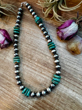 Load image into Gallery viewer, NFR Collection Necklace – 12mm Sterling Silver Pearls with 16mm Green Turquoise Rondelle – Handmade by The Bijoux FAB – 21.5"
