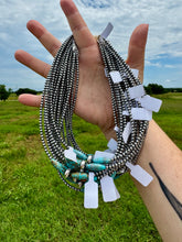 Load image into Gallery viewer, 15-Inch Sterling Silver Pearl & Blue Turquoise Torpedo Choker