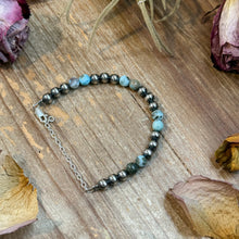 Load image into Gallery viewer, Sterling Silver & Larimar Bracelet – 6 mm Beads