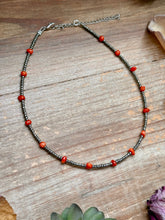 Load image into Gallery viewer, Antique Silver Seed Bead & Dyed Red Coral Choker – 14”