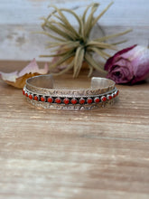 Load image into Gallery viewer, Red Coral Sterling Silver Cuff Bracelet – Stamped JPukestine