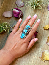 Load image into Gallery viewer, 3-Stone Golden Hills Turquoise Sterling Silver Ring – Adjustable