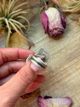 Load image into Gallery viewer, Pink Conch, Kingman Turquoise & White Buffalo Sterling Silver Ring – Adjustable (Size 9+)