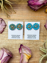 Load image into Gallery viewer, Sterling Silver Magnetite Turquoise Cluster Stud Earrings – Handmade in USA