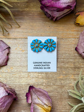 Load image into Gallery viewer, Sterling Silver Magnetite Turquoise Cluster Stud Earrings – Handmade in USA