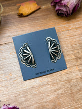 Load image into Gallery viewer, Sterling Silver Half Cluster Concho Earrings – Native Made by L. Tahe (Navajo Artist)