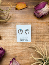 Load image into Gallery viewer, Sterling Silver Mini Naja Stud Earrings with Kingman Turquoise