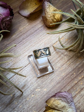 Load image into Gallery viewer, Sterling Silver Hand-Milled Wide Band Aloe Stamped Ring – Size 8.5 – Handmade by Artist Jason Ogg