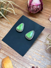 Load image into Gallery viewer, Sterling Silver High Grade Carico Lake Turquoise Stud Earrings – Handmade by Artist Jason Ogg