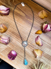 Load image into Gallery viewer, Sterling Silver Buffalo Coin & Kingman Turquoise Lariat Necklace – 18” – Artist Gilbert Nez