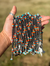 Load image into Gallery viewer, Sterling Silver Pearl Necklace with Orange Spiny Oyster & Sleeping Beauty Turquoise Chips – 14.5”