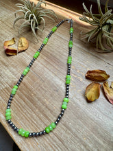 Load image into Gallery viewer, Jade Dye Green &amp; Sterling Silver Pearl Necklace – 21 ¾” Plus Extender
