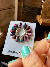 Load image into Gallery viewer, Half Cluster Earrings – Pink Dahlia &amp; Sterling Silver
