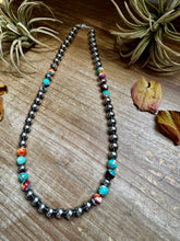Load image into Gallery viewer, Mohave Turquoise Mix &amp; Sterling Silver Necklace – 8 mm Beads – 19 Inch + Extender
