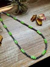 Load image into Gallery viewer, Jade Dye Green &amp; Sterling Silver Pearl Necklace – 21 ¾” Plus Extender
