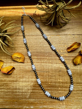 Load image into Gallery viewer, Blue Lace Agate &amp; Sterling Silver Pearl Necklace – 20 ½” Plus Extender
