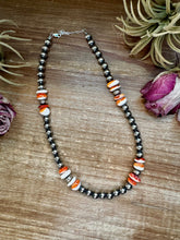 Load image into Gallery viewer, Spiny Oyster &amp; Sterling Silver Pearl Necklace – 8mm – Handmade by The Bijoux FAB – 17.5"
