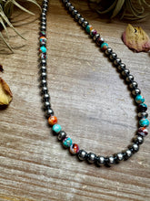 Load image into Gallery viewer, Mohave Turquoise Mix &amp; Sterling Silver Necklace – 8 mm Beads – 19 Inch + Extender
