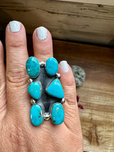 Load image into Gallery viewer, Long Ring- 6- Kingman turquoise ring and sterling silver

