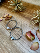 Load image into Gallery viewer, Smaller Sterling Silver Pearls Hoops with Pink Conch
