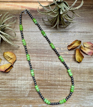 Load image into Gallery viewer, Jade Dye Green &amp; Sterling Silver Pearl Necklace – 21 ¾” Plus Extender
