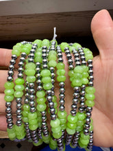 Load image into Gallery viewer, Jade Dye Green &amp; Sterling Silver Pearl Necklace – 21 ¾” Plus Extender
