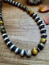 Load image into Gallery viewer, 18 inch 12 mm Sterling Silver Pearls necklace &amp; bumblebee jasper beads
