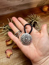 Load image into Gallery viewer, Sterling Silver Hair Tie – Stamped Concho Detail
