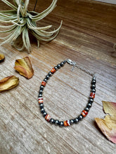 Load image into Gallery viewer, Sterling Silver Pearl Bracelet with Red-Orange Spiny Oyster Heishi
