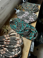 Load image into Gallery viewer, Mohave Turquoise Mix &amp; Sterling Silver Necklace – 8 mm Beads – 19 Inch + Extender
