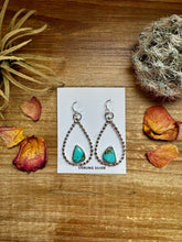 Load image into Gallery viewer, Long Dangle Earrings Hoop Turquoise &amp; Sterling Silver Option II
