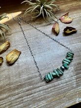 Load image into Gallery viewer, Green Turquoise Chip Necklace – Sterling Silver Pearl Accent – Paperclip Chain
