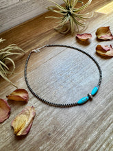 Load image into Gallery viewer, 15-Inch Sterling Silver Pearl &amp; Blue Turquoise Torpedo Choker
