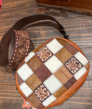 Load image into Gallery viewer, Cowhide and tooled patchwork crossbody
