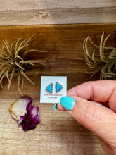 Load image into Gallery viewer, Triangle Kingman Turquoise Stud Earrings – Sterling Silver – Zuni Native Made
