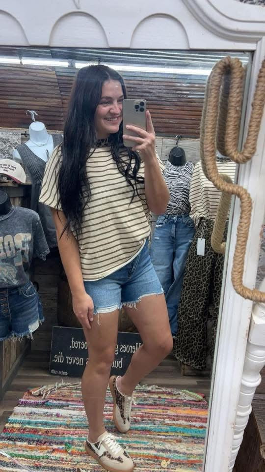 Leopard collar Striped top