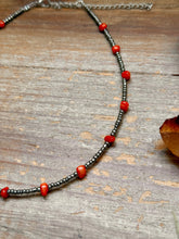Load image into Gallery viewer, Antique Silver Seed Bead &amp; Dyed Red Coral Choker – 14”
